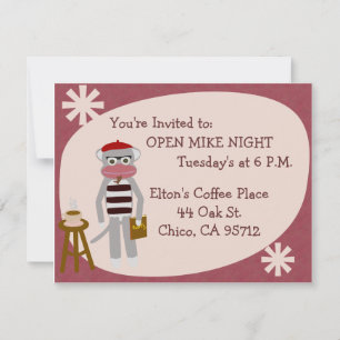 Beatnik Sock Monkey Fun Fifties Poet Art Invitation