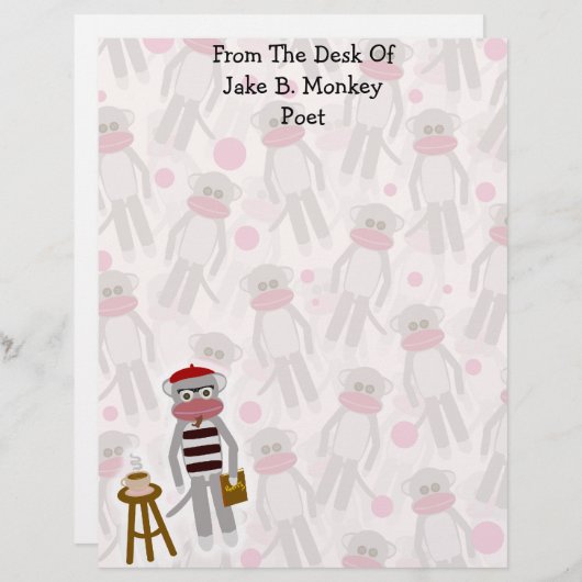 Beatnik Sock Monkey Fun Happy Cartoon Joy (Front/Back)