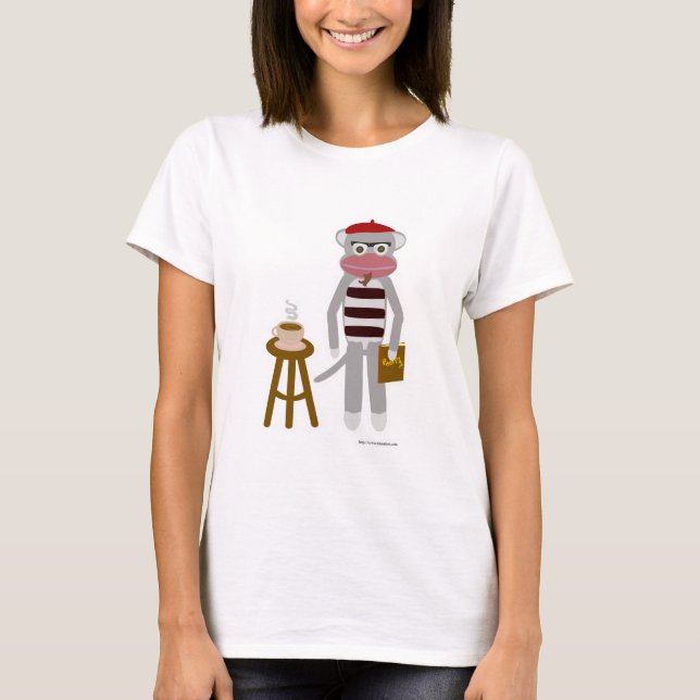 Beatnik Sock Monkey Funny Retro Cartoon T-Shirt (Front)