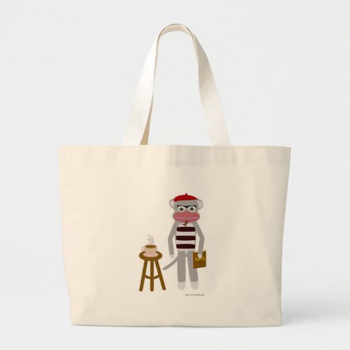 Beatnik Sock Monkey Funny Toy Icon Cartoon Large Tote Bag