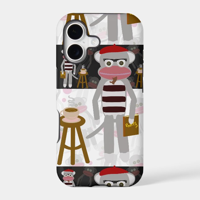 Beatnik Sock Monkey Striped Pattern Fun Art Iphone Case (Back)