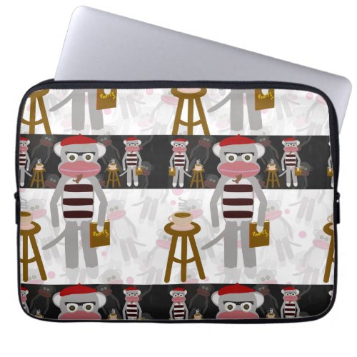 Beatnik Sock Monkey Striped Pattern Laptop Sleeve