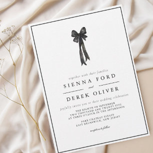 BEATRICE Ribbon Bow Black and White Wedding Invitation