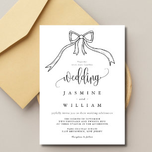 Beatrice Ribbon Bow Black and White Wedding Invitation