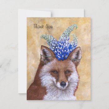 Beatrice The Fox Thank You Flat Card by vickisawyer at Zazzle