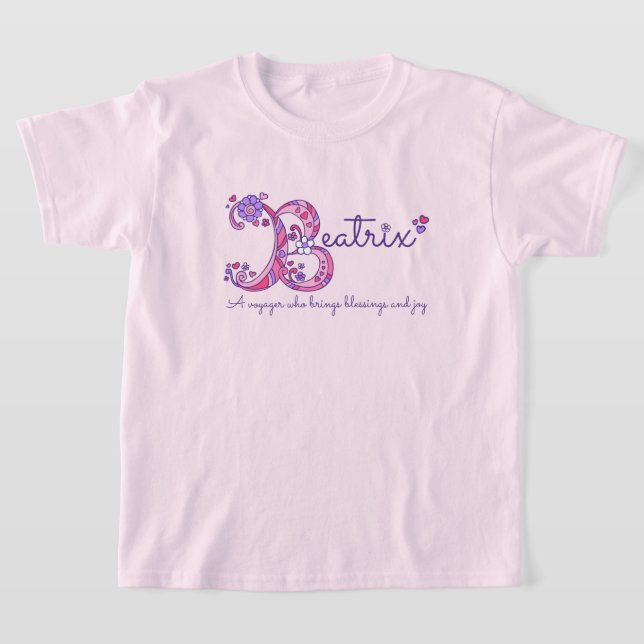 Beatrix girls B name meaning monogram shirt (Laydown)