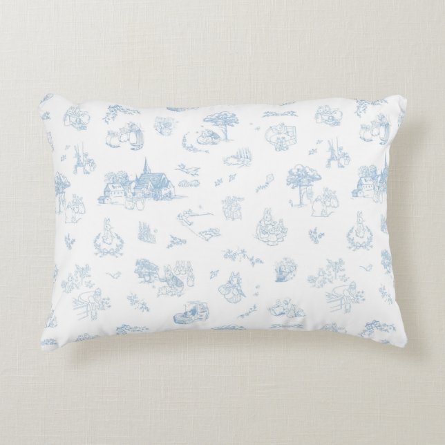 Beatrix Peter the Rabbit Toile Chinoiserie Blue  Accent Pillow (Front)
