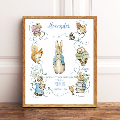 Beatrix Potter Birth Stats Nursery Art Poster