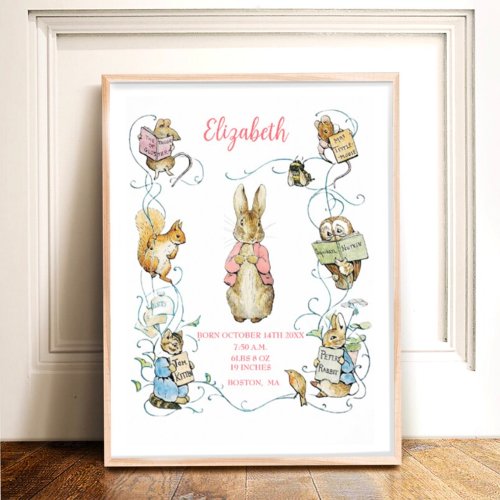 Beatrix Potter Birth Stats Nursery Art Poster