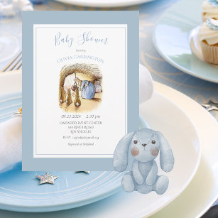 Beatrix Potter Blue Bunny Baby Shower Invitation