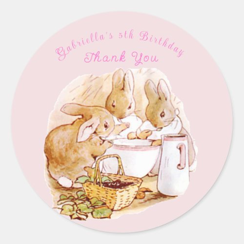 Beatrix Potter Bunnies Berries and Cream Birthday Classic Round Sticker