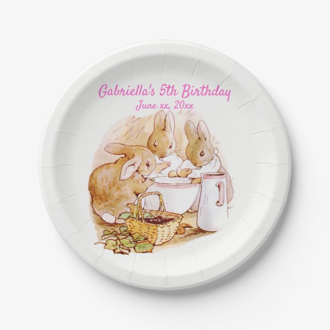 Beatrix Potter Bunnies Berries and Cream Birthday Paper Plates (Front)