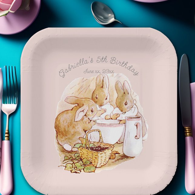 Beatrix Potter Bunnies Berries and Cream Birthday Paper Plates (Creator Uploaded)