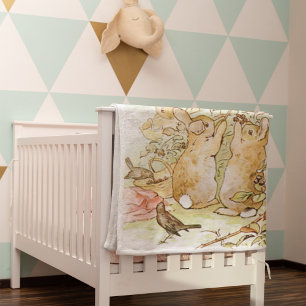 Beatrix Potter Bunnies Picking Berries Baby Blanket