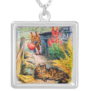 Beatrix Potter - Bunnies Watching the Cat Silver Plated Necklace