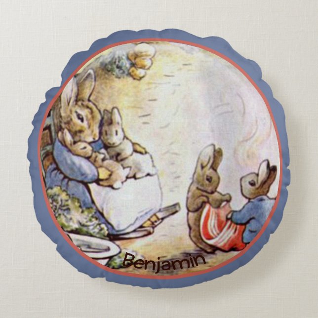 Beatrix Potter Bunny Family Round Pillow (Front)