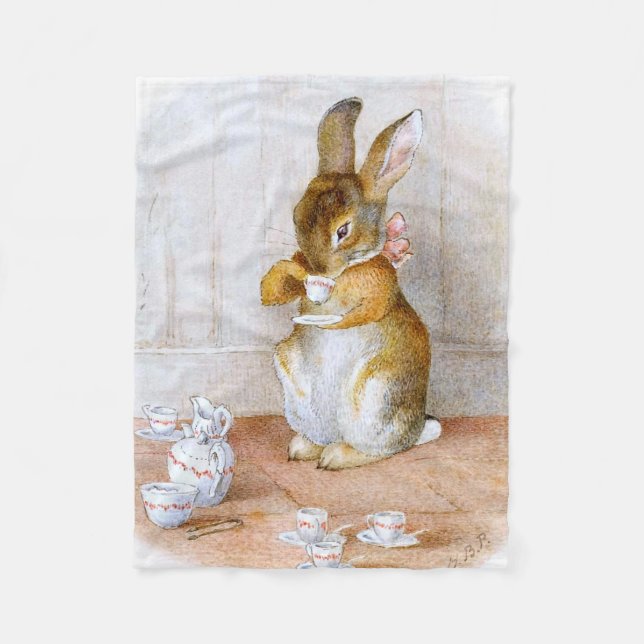 Beatrix Potter: Bunny Girl Drinking Tea Fleece Blanket (Front)
