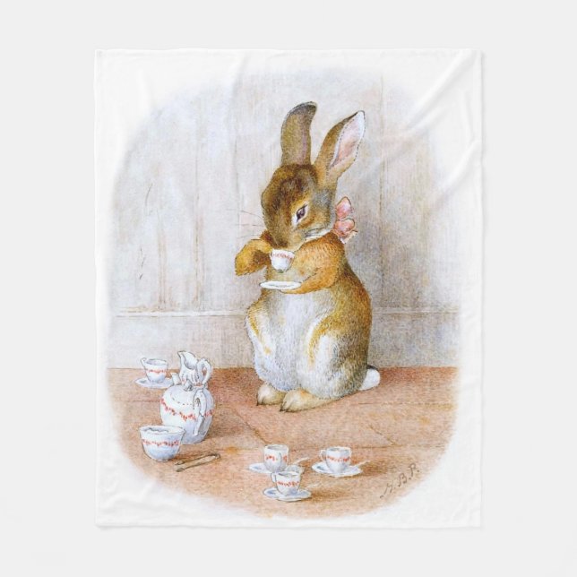 Beatrix Potter: Bunny Girl Drinking Tea Fleece Blanket (Front)