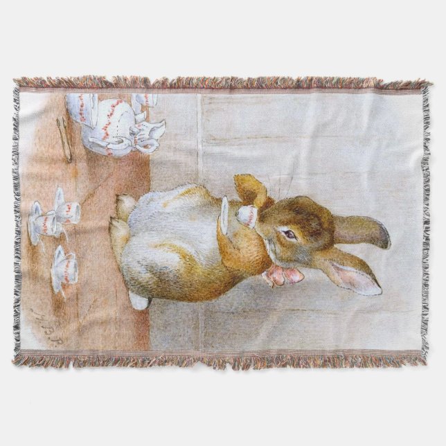Beatrix Potter: Bunny Girl Drinking Tea Throw Blanket (Front)