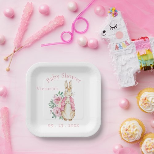 Beatrix Potter Bunny Rabbit Pink Baby Shower Paper Plates