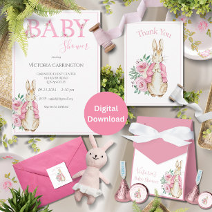 Beatrix Potter Bunny Rabbit Watercolor Baby Shower Invitation