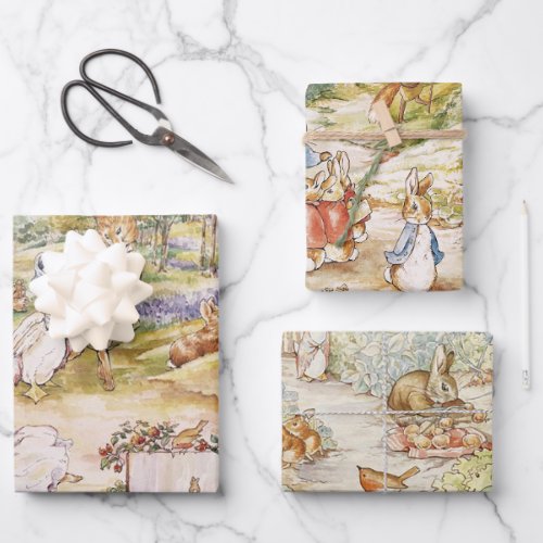 Beatrix Potter Cute Peter the Rabbit and Friends Wrapping Paper Sheets
