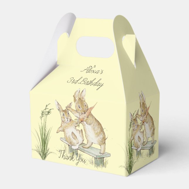 Beatrix Potter, Cute Rabbits Eating Carrots Favor Boxes (Back Side)