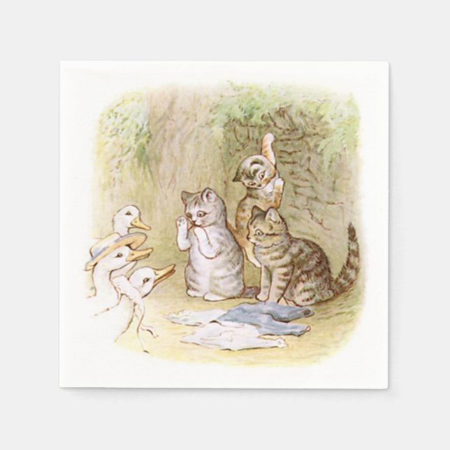 Beatrix Potter, Kittens, Ducks, Custom Paper Napkins (Front)