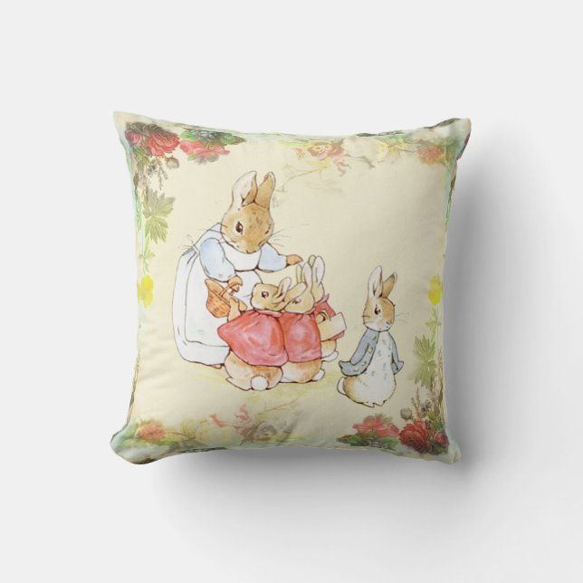 Beatrix Potter, Mother Bunny, Baby Shower. Throw Pillow (Front)