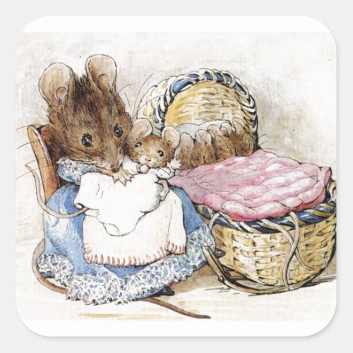 Beatrix Potter Mother Mouse Hunca Munca Custom Square Sticker