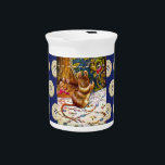 Beatrix potter mouse cute vintage sewing blue beverage pitcher<br><div class="desc">A cute illustration from a vintage children's book depicting a mother mouse mending/ sewing a quilt as her baby mice watch on. Button and stitch embellishments add  a cute touch.</div>