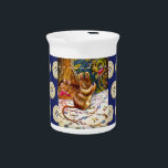 Beatrix potter mouse cute vintage sewing blue beverage pitcher<br><div class="desc">A cute illustration from a vintage children's book depicting a mother mouse mending/ sewing a quilt as her baby mice watch on. Button and stitch embellishments add  a cute touch.</div>
