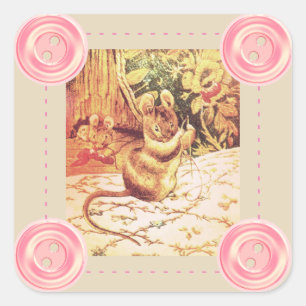 Beatrix potter mouse cute vintage sewing cute square sticker