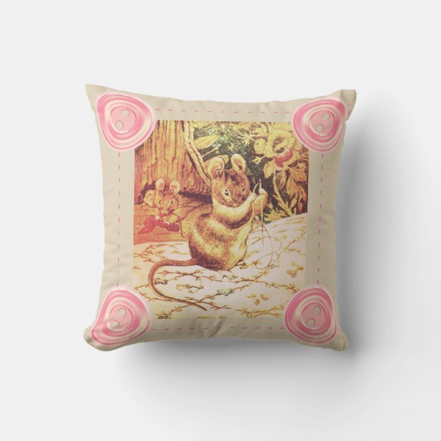 Beatrix potter mouse cute vintage sewing throw pillow (Front)