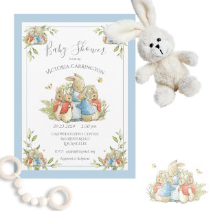 Beatrix Potter Peter Rabbit Blue Baby Shower  Invitation