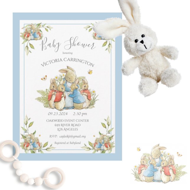 Beatrix Potter Peter Rabbit Blue Baby Shower  Invitation