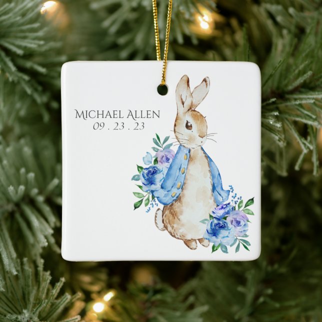 Beatrix Potter Peter Rabbit Blue Personalized Baby Ceramic Ornament (Tree)