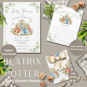 Beatrix Potter Peter Rabbit Green Baby Shower Invitation