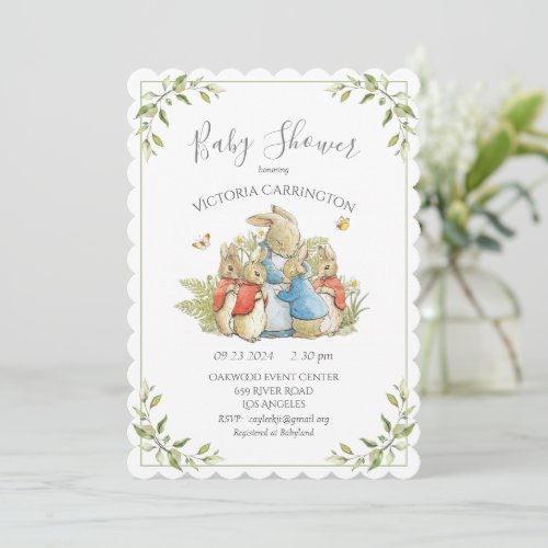 Beatrix Potter Peter Rabbit Green Baby Shower Invitation