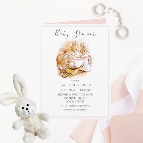 Beatrix Potter Pink Baby Girl Shower Invitation