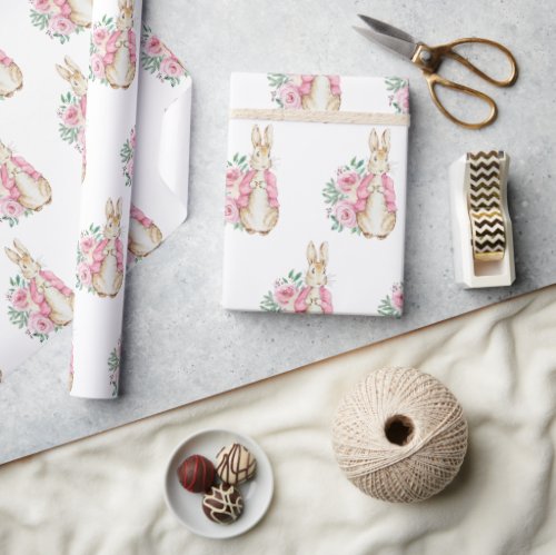 Beatrix Potter Pink Floral Baby Shower Wrapping Paper