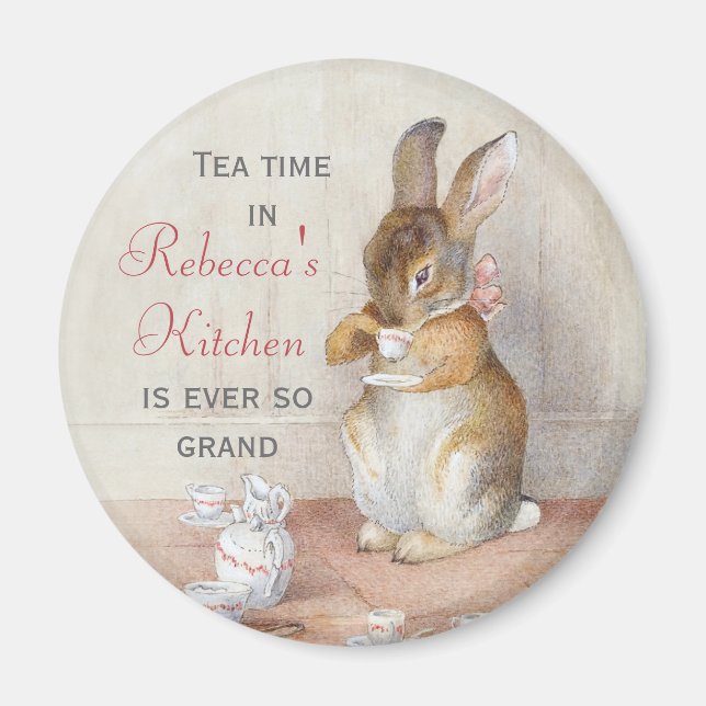 Beatrix Potter Rabbit Drinking Tea Custom Magnet (Front)