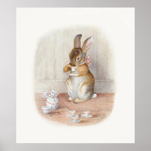 Beatrix Potter Rabbit Drinking Tea Poster Print (Front)