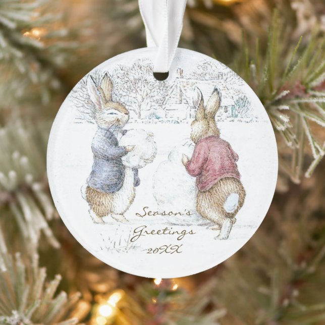 Beatrix Potter Rabbits and Snowman Christmas  Ornament (Tree)