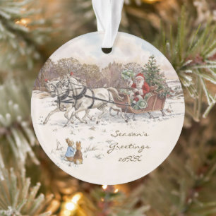Beatrix Potter Rabbits and Snowman Christmas Ornament