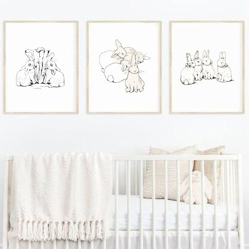 Beatrix Potter Simple Bunny Sketch Nursery Poster