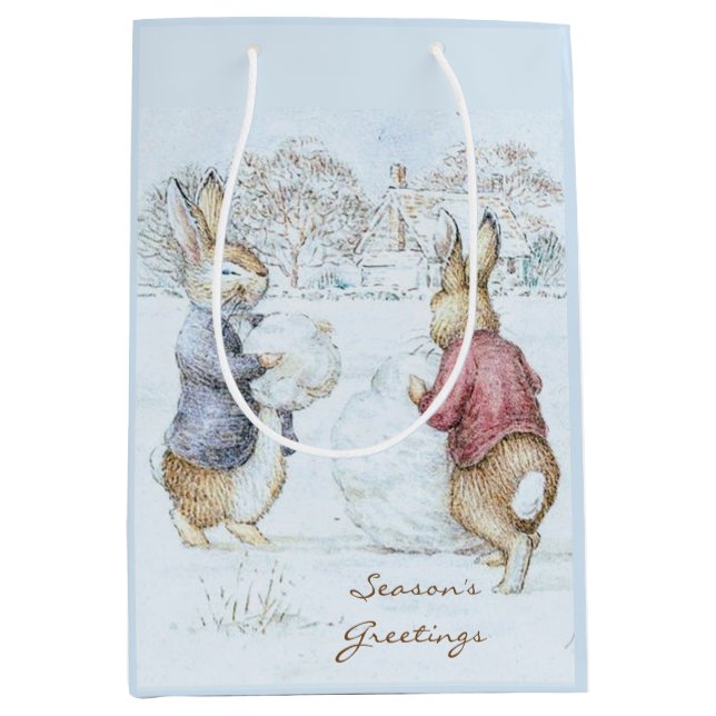 Beatrix Potter Snowman and Bunnies Holiday  Medium Gift Bag (Front)