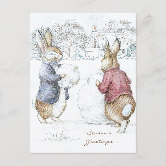 Beatrix Potter Snowman and Bunnies Holiday  Postcard (Front)