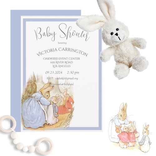 Beatrix Potter Watercolor Baby Boy Shower Invitation