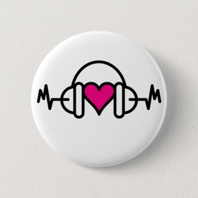 Beats of Love | Pink heart with pulse & headphone Pinback Button (Front)